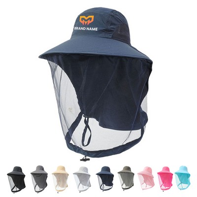 Wide Brim Bucket Hat W/ Head Net